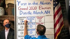 ニューハンプシャー州ディックビルノッチではバイデン氏に全５票が入った。ここはいつも投票日が始まる午前０時に投票を実施する<br />
