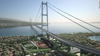 イタリア本土とシチリア島を結ぶ吊り橋の完成予想図