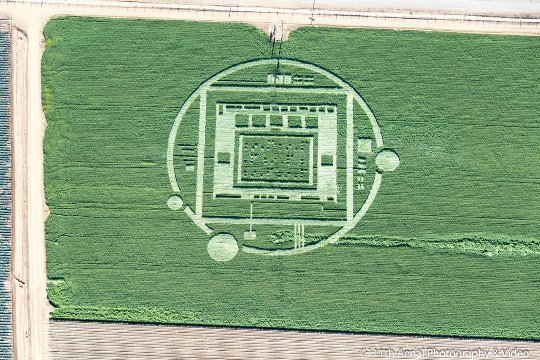 麦畑の中に出現した巨大なミステリーサークル＝111th Aerial Photography提供