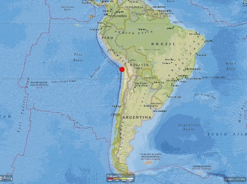 チリ沖でＭ８．２の地震が発生＝米地質調査所提供