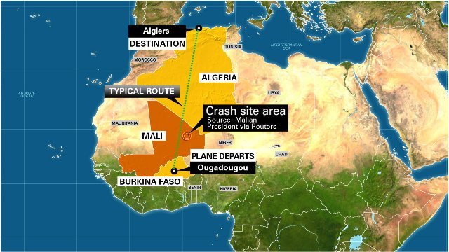 アルジェリア航空機がマリの砂漠に墜落