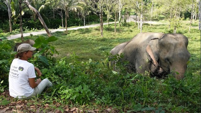 ４．「驚くのはここに引き取られてくるゾウたちが非常に短期間で回復していることだ。中には６０代のゾウもいる。彼らは人間への服従を強いられながら一生を送ってきた」と語るＰＥＳの共同創設者ルイーズ・ロジャーソン氏（写真左）