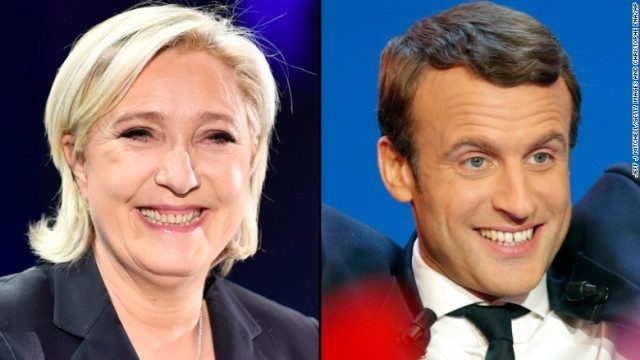 仏大統領選はルペン氏（左）とマクロン氏の決選投票へ