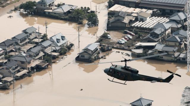 大雨の影響により倉敷市の一部では住宅が水没した