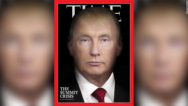 トランプ米大統領とロシアのプーチン大統領の顔を合成した写真が表紙に載る/from time magazine