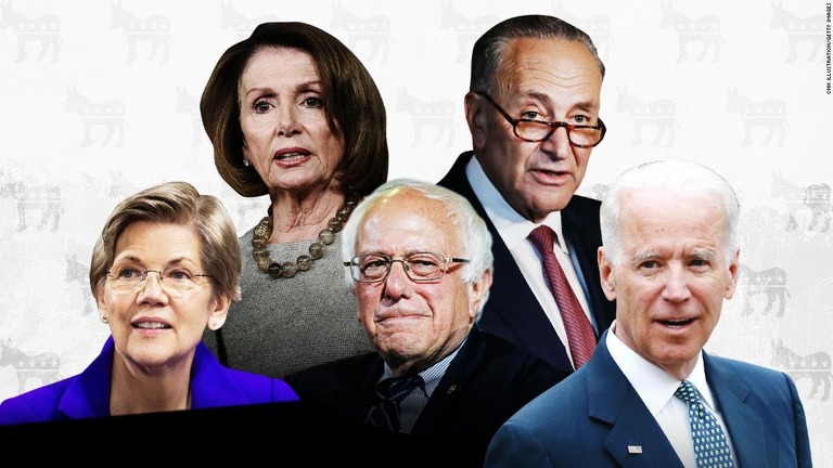 バイデン政権下で民主党が取るべき政策についてサンダース上院議員（中央）が提言/CNN Illustration/Getty Images