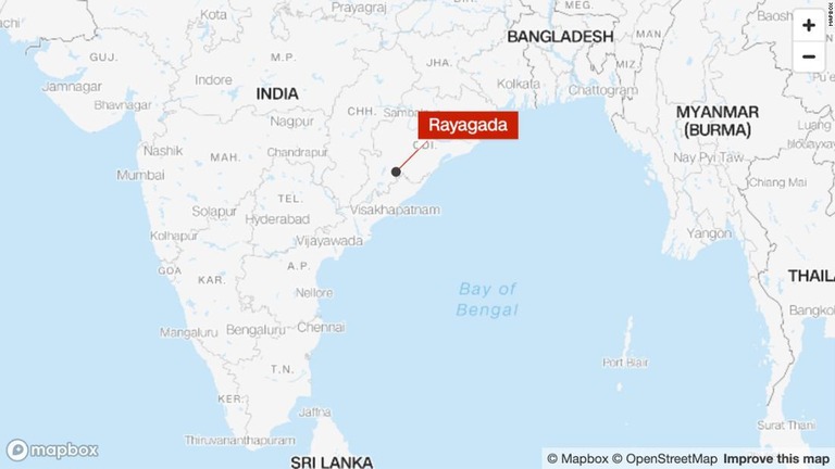 アントフ氏が死亡したホテルのあるインド北東部オリッサ州ラヤガダ/Mapbox