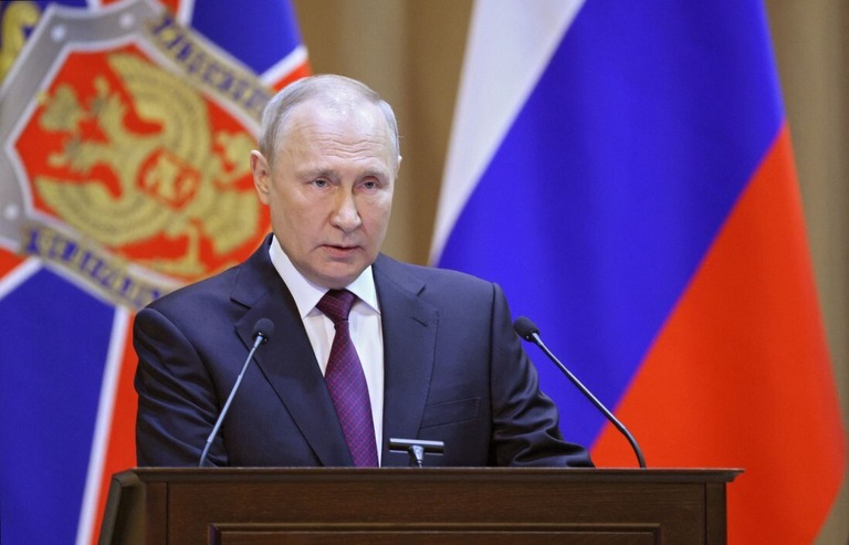 連邦保安局（ＦＳＢ）の会合で発言するロシアのプーチン大統領＝２月２８日、ロシア・モスクワ/Gavriil Grigorov/Sputnik/AFP/Getty Images