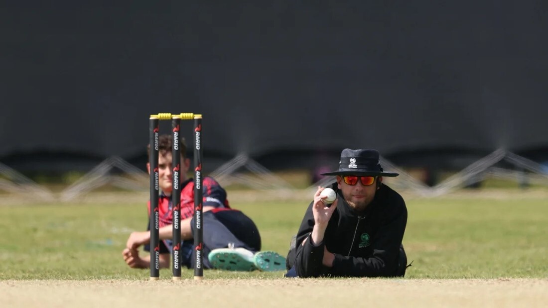 ハチから身を守る選手と審判/Oisin Keniry/Cricket Ireland/Cover Images via Zuma Press