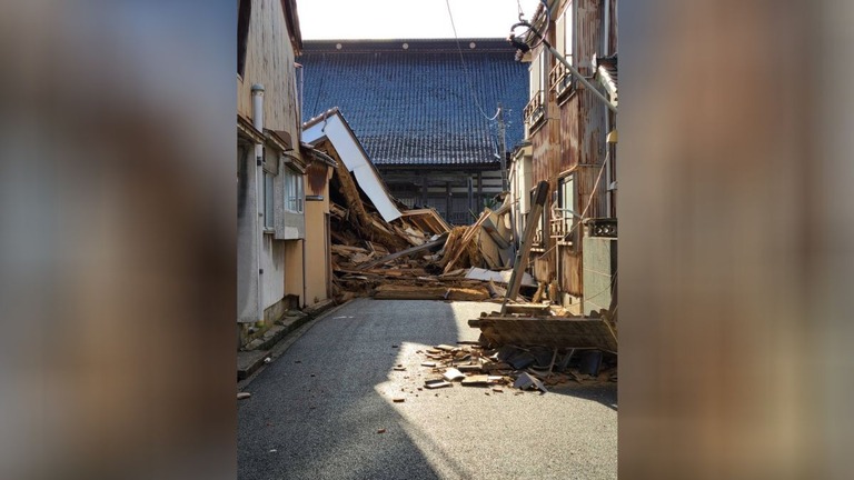 石川県七尾市で地震の被害に遭った家屋/Courtesy Kouki Takahashi