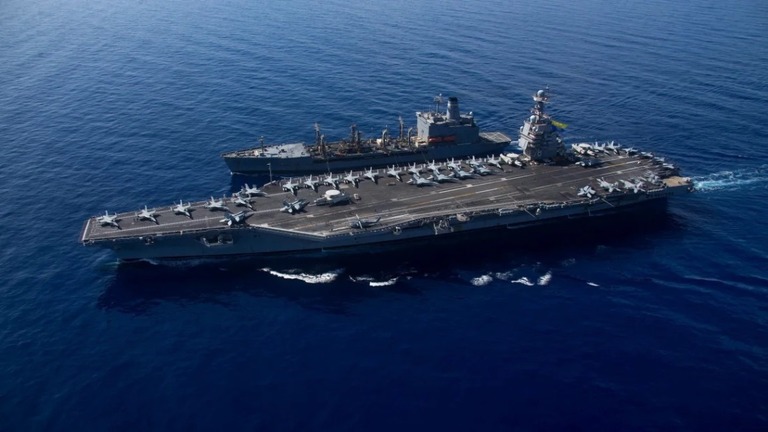地中海東部に展開していた米空母「ジェラルド・Ｒ・フォード」が本国へ帰還する/US Naval Forces Central Command/Reuters