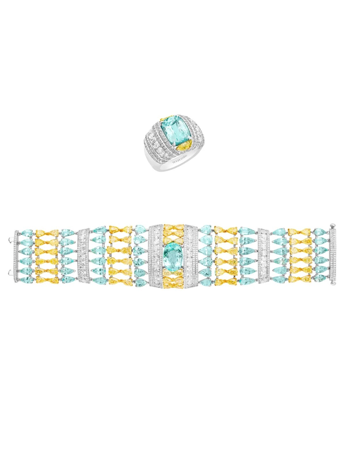 Boghossian set with paraiba and yellow diamonds