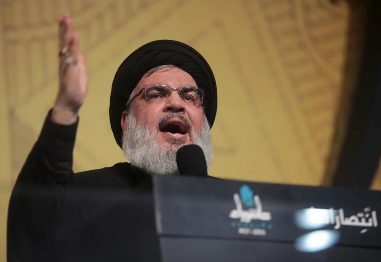 レバノンのイスラム教シーア派組織ヒズボラの指導者ナスララ師＝２０１５年１０月２３日、レバノン・ベイルート南部/Khalil Hassan/Reuters/File