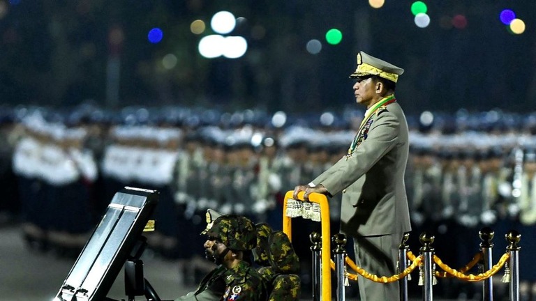 ミャンマー国軍トップのミンアウンフライン最高司令官＝３月２７日、ミャンマー首都ネピドー/Stringer/AFP/Getty Images/File