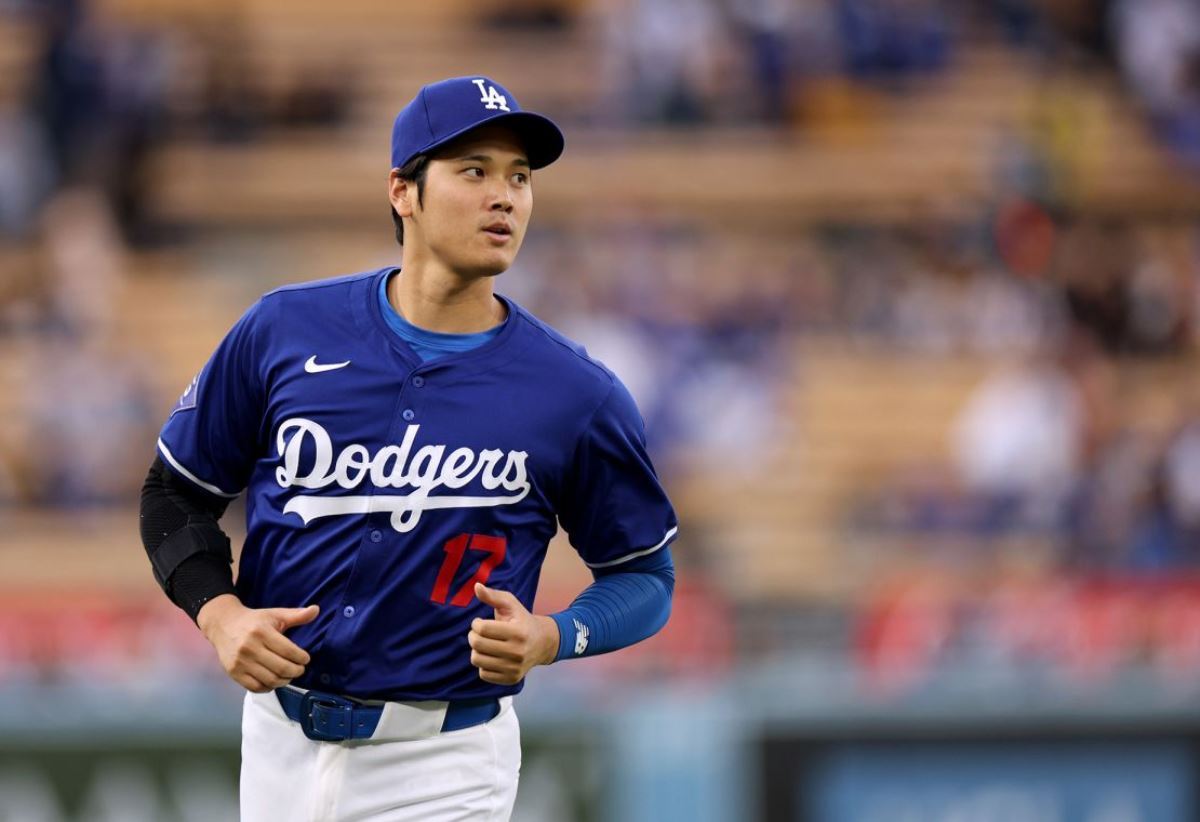 大谷選手の試合前のウォーミングアップの様子＝３月２４日、ドジャーススタジアム/Harry How/Getty Images