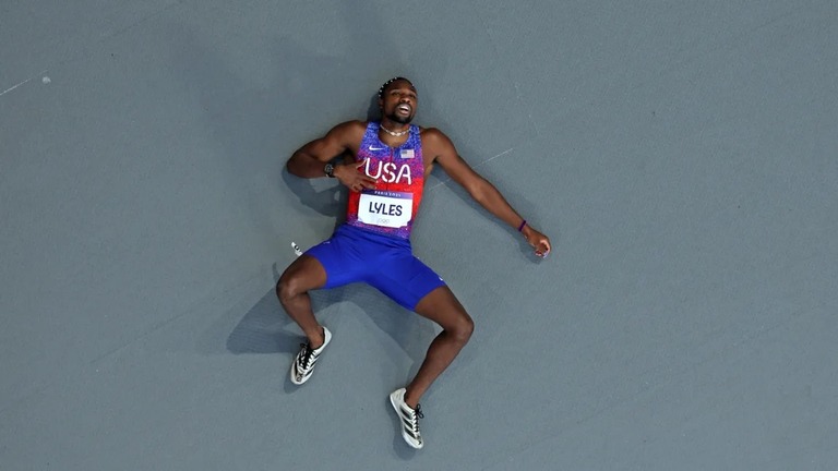 パリ五輪陸上男子２００メートル決勝に出場したノア・ライルズ選手/Richard Heathcote/Getty Images