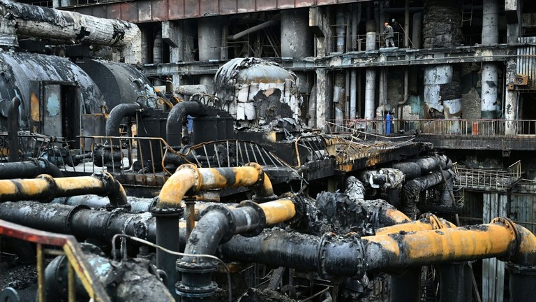 破壊されたウクライナの火力発電所/Genya Savilov/AFP/Getty Images