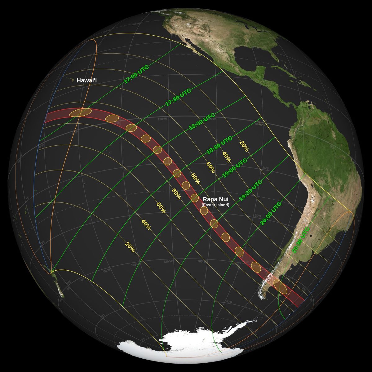 １０月２日の金環日食の経路を示した図/NASA via CNN Newsource