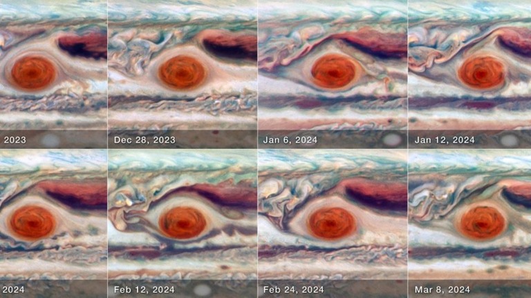 昨年１２月から今年３月にかけ、ハッブル望遠鏡で撮影した木星の大赤班の画像/NASA/ESA/Amy Simon