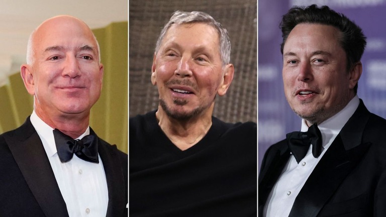 （左から）ジェフ・ベゾス氏、ラリー・エリソン氏、イーロン・マスク氏/Getty Images