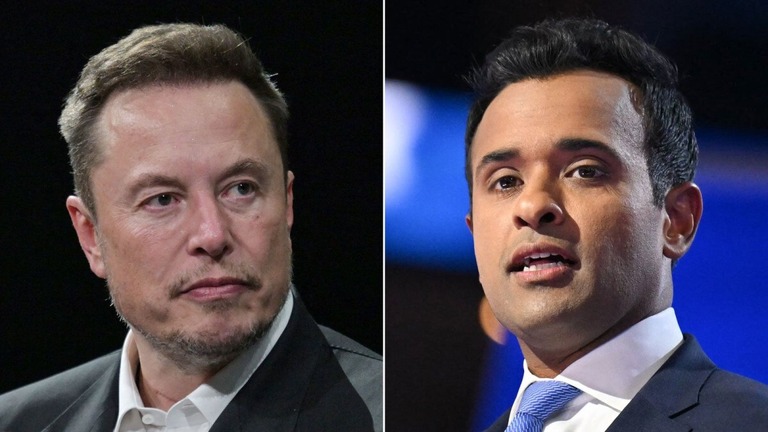 イーロン・マスク氏（左）とビベック・ラマスワミ氏/Getty Images