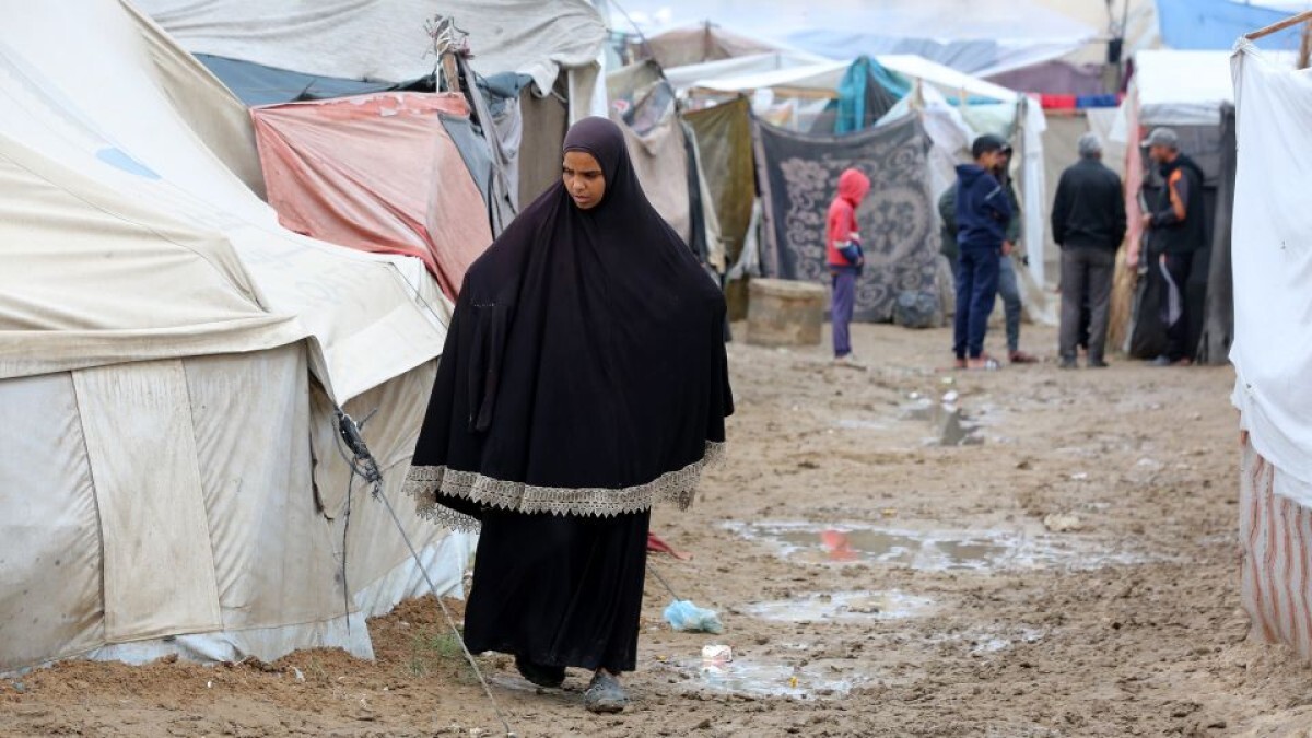 ガザ中部デイルアルバラにあるパレスチナ避難民のためのテントキャンプ/Hassan Jedi/Anadolu/Getty Images