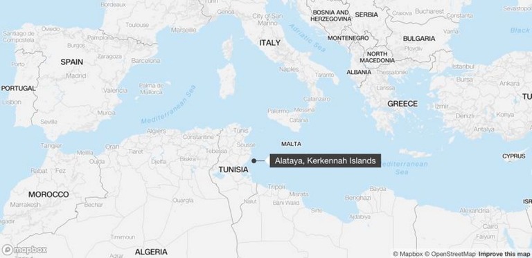 アフリカ北部チュニジア沖で移民を乗せたボート２隻が沈没し、２７人が死亡した/Mapbox