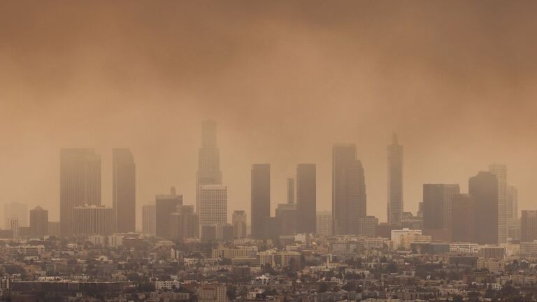 複数の火災の煙がロサンゼルスの空を覆っている/Carlin Stiehl/Reuters