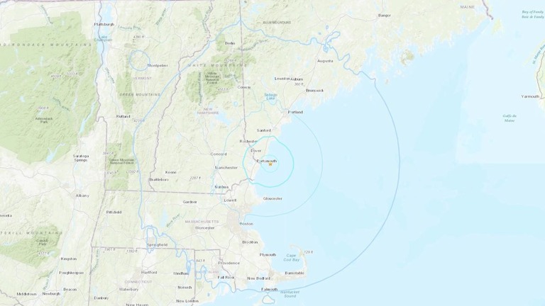 米地質調査所（ＵＳＧＳ）によれば、震源地はメーン州ヨークハーバーの南東約１１キロ、震源の深さは約１２キロ/USGS