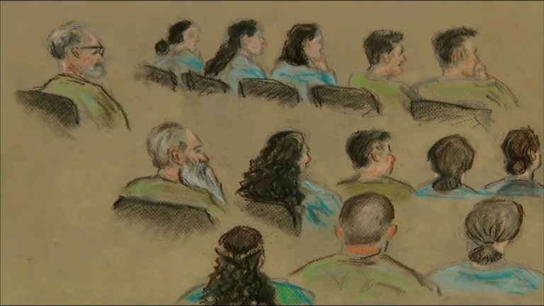 公判に参加した被告１４人については無罪答弁が行われていた/Court Sketch/Nine News